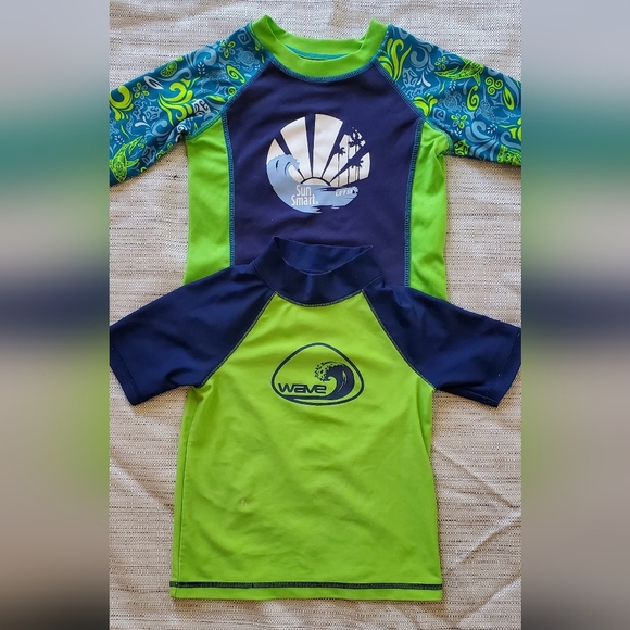 Kids Swim Shirt Set - Neon Green & Blue SPF Lot Of 2 Size 3T Bundle Pool Beach - Picture 1 of 4